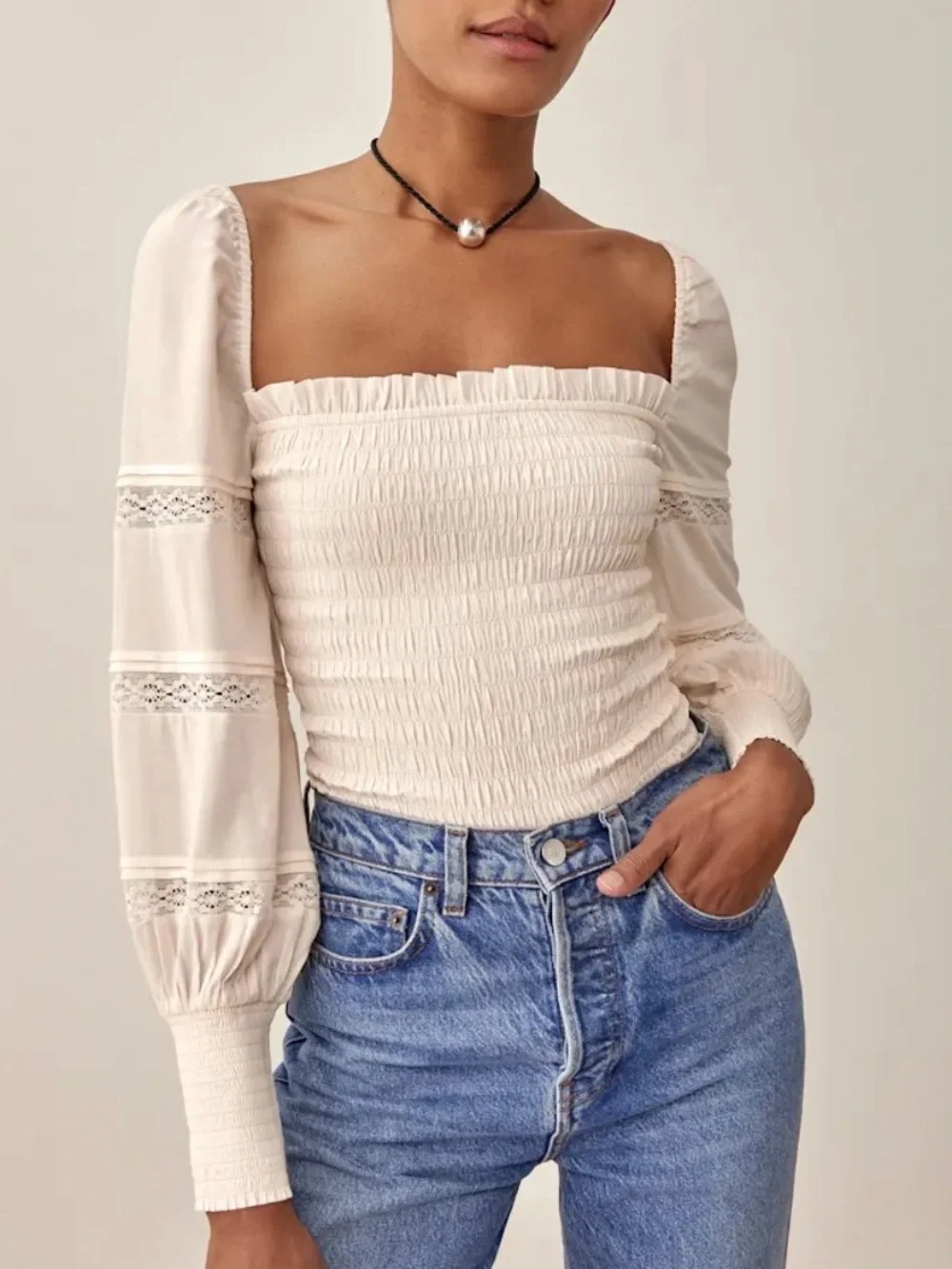 Reformation Clancy Long Sleeve Top, NEW